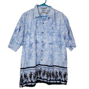Retreat Blue Hawaiian Shirt Pall Trees Mens Size 17 XL Black‎ Button Down Collar